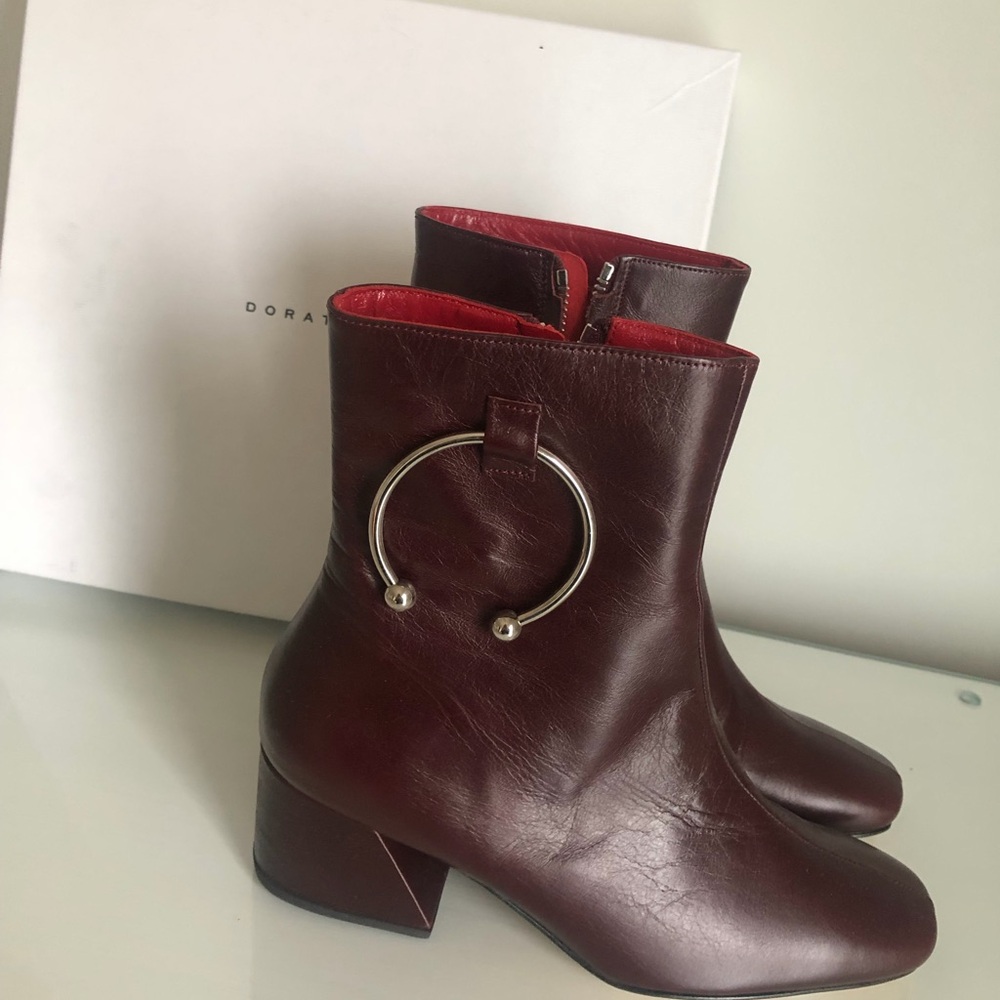Burgundy Leather Ankle Boots